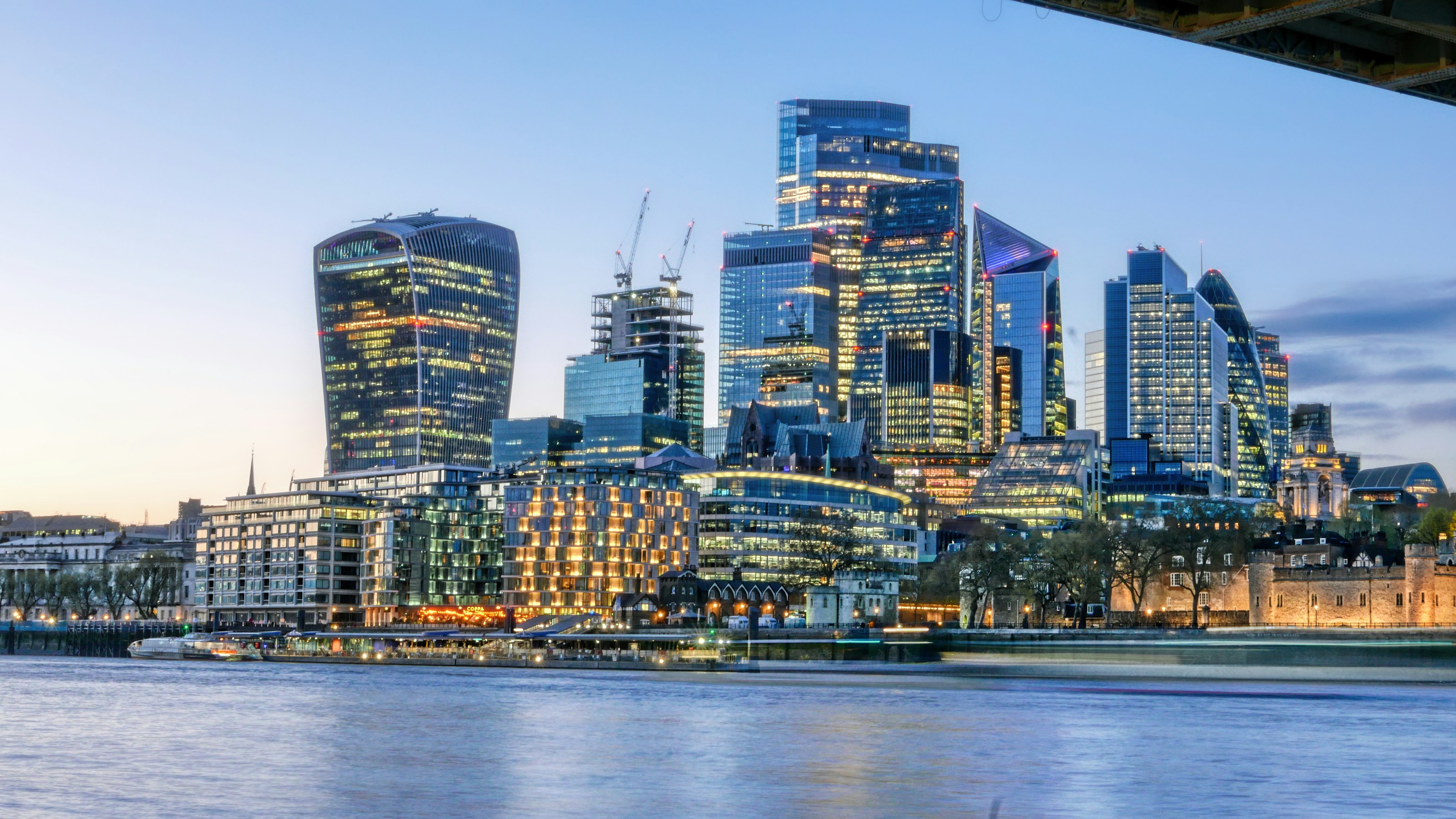 City of London financial district skyline at dusk